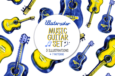Watercolor guitar music set