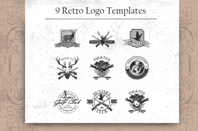 9 Retro logo template set.