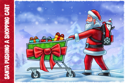 Santa Claus Pushing a Shopping Cart