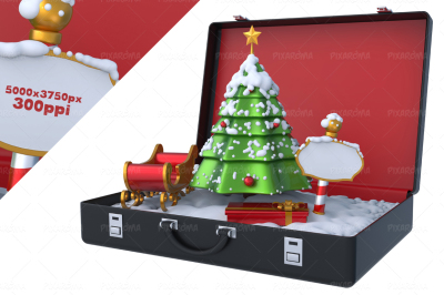 Christmas Scene Inside Suitcase 3D