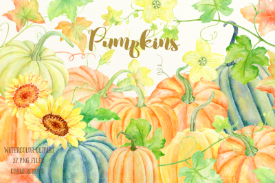 Watercolor Clipart Pumpkins