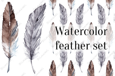 Watercolor feather vector set