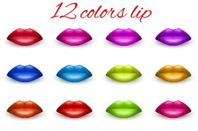 Set of 12 lips in different colors