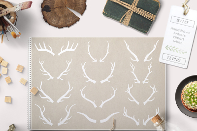 White Antler Graphics Clipart. Deer Graphics. Antler Clip Art