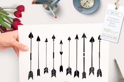 Hand Drawn Arrow Vector and PS Brushes. Arrows Graphics Clipart ABR CC and CS brushes and Ai and EPS files.