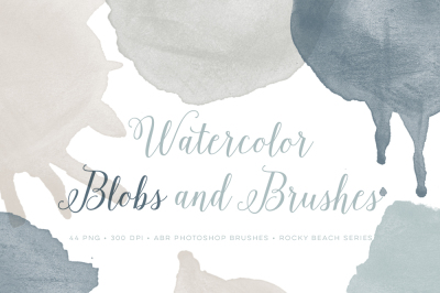 Watercolor blob Splash PS Brushes. Round Watercolour Photoshop Brush set that includes drips. Handpainted
