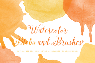 Watercolor Photoshop Brushes Hi Res. Real Handpainted PS Brush Set with bonus clipart