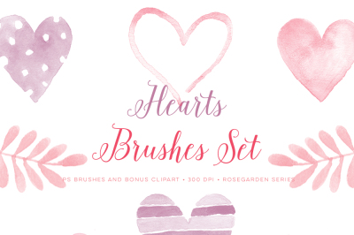 Photoshop Brushes Valentine Hearts. Perfect hearts handpainted watercolor clip art graphics.  