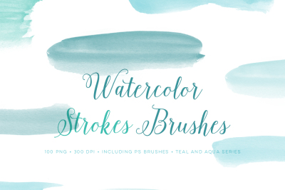 Photoshop Brushes Watercolor Set. PS Brush set for CC and CS. Teal and Aqua PNG included.
