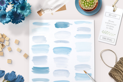 Handpainted Watercolor Graphics. Blue watercolour images / clip art. Perfect clipart for watercolour branding and adding texture.