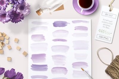 Handpainted Graphics Watercolor. Purple watercolour clip art. Perfect clipart for branding with real paint