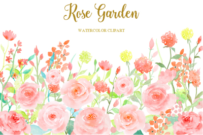Watercolor Clipart Rose Garden