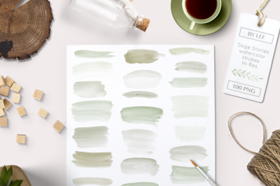 Watercolor clipart Paint Strokes. Handpainted graphics green clip art. 