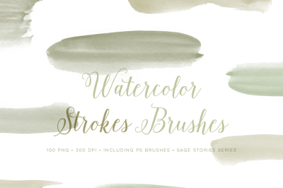 Watercolor Photoshop Brushes CC and CS. Painted Strokes Watercolour. Included 100 Bonus images.