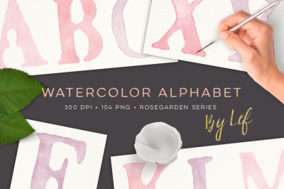 Watercolor Alphabet Clipart Graphics. Painted Watercolour rose, pink, clipart letters