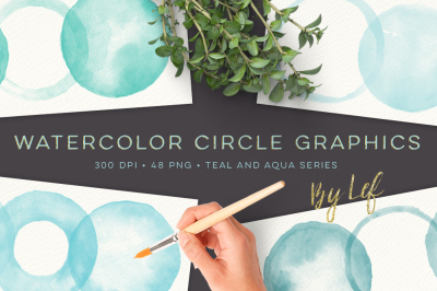 Watercolor Circle Graphics teal and aqua. turquoise clip art round.