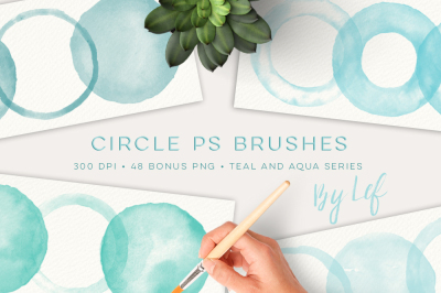 Watercolor Circles Photoshop Brushes teal aqua and turquoise with bonus PNG files