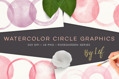 Painted Circles Graphics Watercolor. Pink and purple clip art round aquarelle 