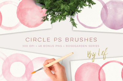 Watercolor Photoshop Brushes Round CS and CC including bonus clipart graphics in pink and purple