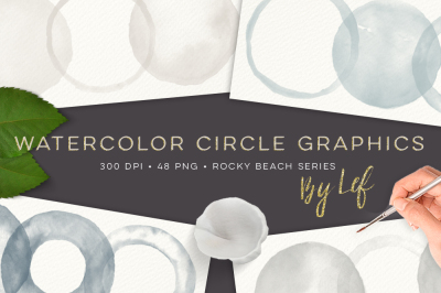 Watercolor circles clip art graphics set grey beige natural colors