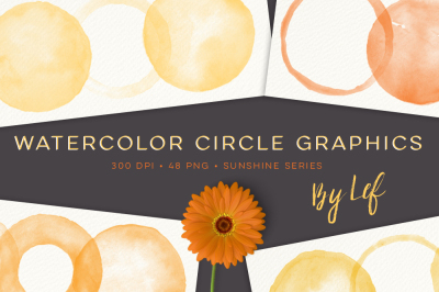 Watercolor Circles Graphics. Clipart in orange and yellow theme