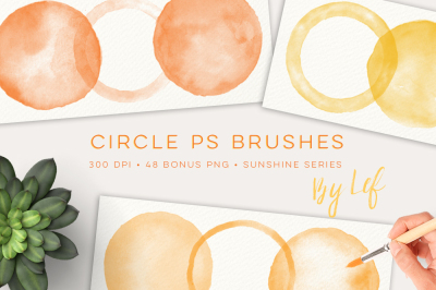 Watercolor Photoshop Brushes including bonus graphic clipart set in yellow and orange
