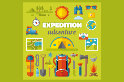Expedition Adventure Flat Icons Set