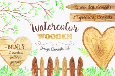 Watercolor Wooden Design Set