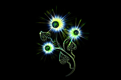 The image of a bright glowing fantastic flower on a black background jpeg 300dpi