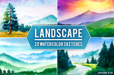 Landscape. Watercolor sketches.