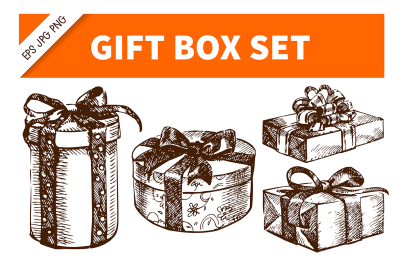 Gift Box Hand Drawn Vector Set