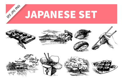 Japanese Hand Drawn Vector Set