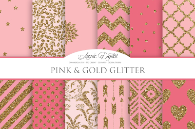 Pink and Gold Glitter Digital Paper