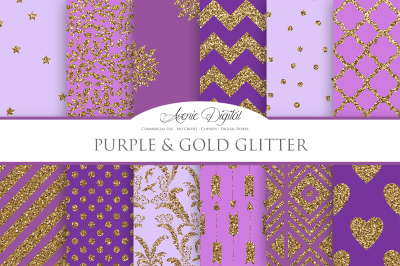 Purple and Gold Glitter Digital Paper