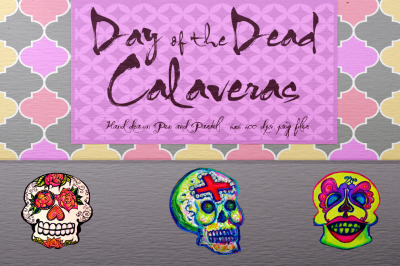 Day of the Dead Hand Drawn Sugar Skulls Calaveras