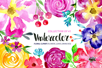 41 Watercolor floral elements