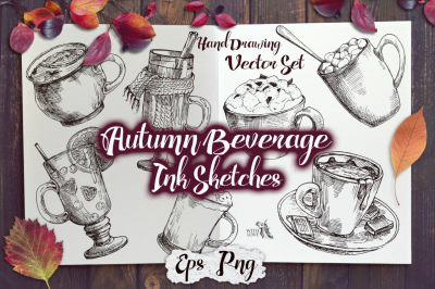Autumn Beverage Ink Sketches