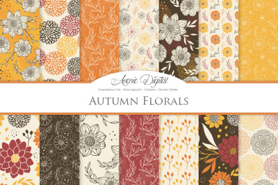 Autumn Floral Digital Paper - Flower Vector Patterns