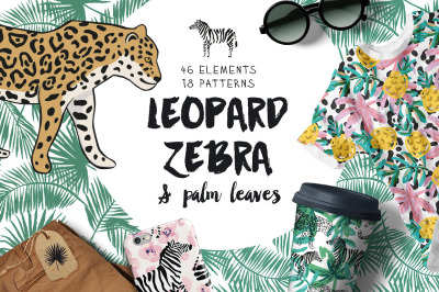 Leopard, zebra &amp; palm leaves