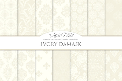 28 Ivory Damask Digital Papers Bundle