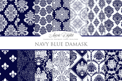 Navy Blue Damask Digital Papers