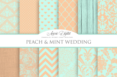 Peach and Mint Wedding Papers
