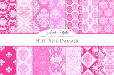 28 Bright Pink Damask Background Bundle