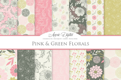 Pink Flowers Vector Patterns and Pink Floral Digital Papers
