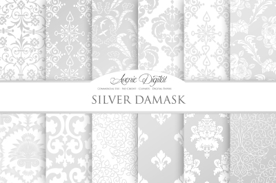 Silver Damask Digital Paper