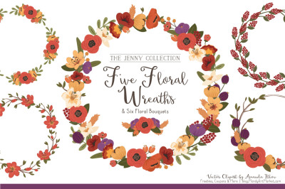 Jenny Floral Vector Wreaths in Autumn