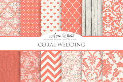 Coral Wedding Digital Paper