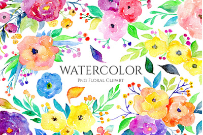 Bright Colorful Watercolor Flowers Png