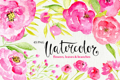 45 pink watercolor flowers