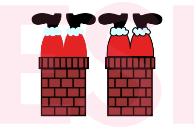 Santa Stuck in the Chimney, 2 Styles - SVG, DXF, EPS & PNG - Cutting files